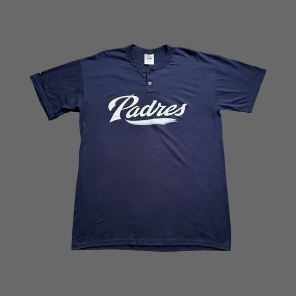 Majestic SD Padres VTG 90s/2000s Navy Blue SS Henley Size XL EUC MLB - Picture 1 of 7